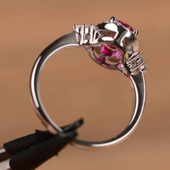 🎁 Refine Oval Shiny Red Zircon Ruby Rings for Women, PD320 - Picture 7 of 10